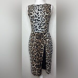 Cato Dress Sheath Animal Print Sleeveless Faux Wrap Scoop Neck Zipper Size 2